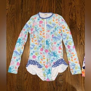 Millie Loves Lily NWOT size 8 one-piece swimsuit rash guard long sleeve zip up